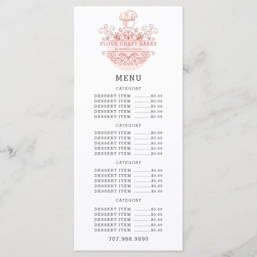 Baker Bakery Pink Rose Logo Menu (Voorkant)