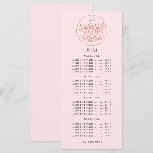 Baker Bakery Pink Rose Logo Menu (Voorkant / Achterkant)