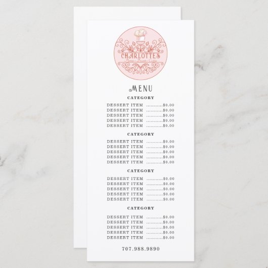 Baker Bakery Roos Roze Logo Menu (Voorkant / Achterkant)