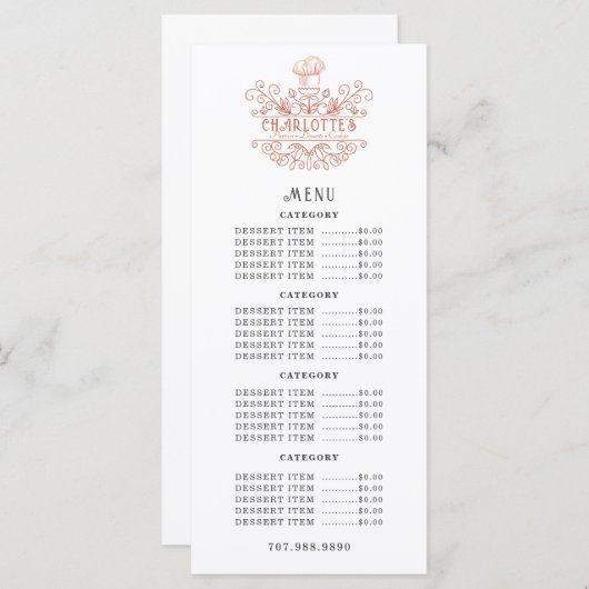 Baker Bakery Roos Roze Logo Menu (Voorkant / Achterkant)