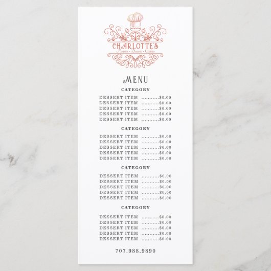 Baker Bakery Roos Roze Logo Menu (Voorkant)