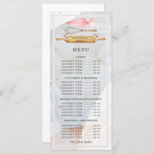 Baker Bakery Waterverf Bakers Tools Utensiemenu Menu (Voorkant / Achterkant)