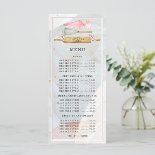 Baker Bakery Waterverf Bakers Tools Utensiemenu Menu (Staand voorkant)