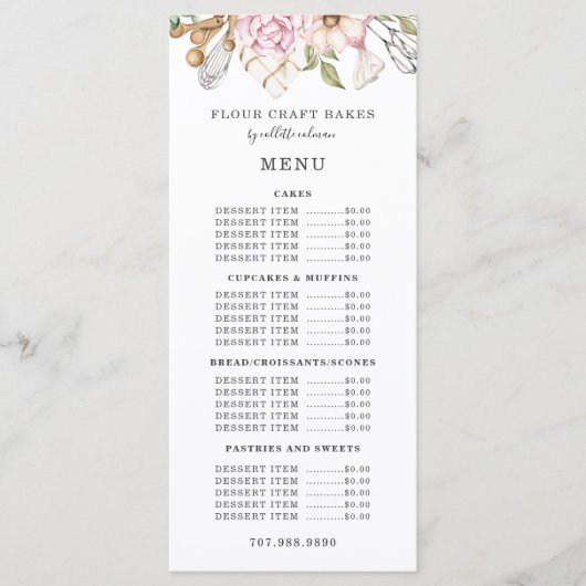 Baker Bakery Waterverf Bakers Tools Utiers Menu (Voorkant)