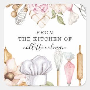 Baker-bakgereedschappen   uit de keuken van vierkante sticker