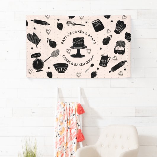 Baker Baking Utensils Roze Zwart Zakelijk Spandoek (Insitu)