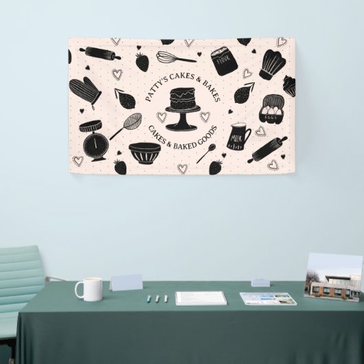 Baker Baking Utensils Roze Zwart Zakelijk Spandoek (Beurs)