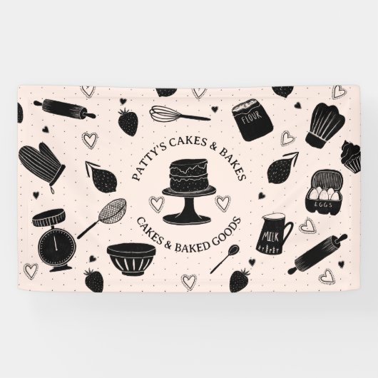Baker Baking Utensils Roze Zwart Zakelijk Spandoek (Horizontaal)
