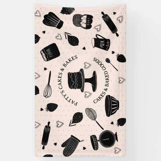 Baker Baking Utensils Roze Zwart Zakelijk Spandoek (Verticaal)