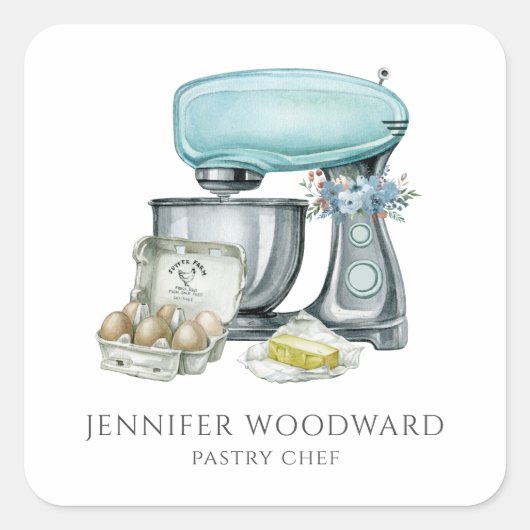 Baker Baking Waterverf Pastry Chef Vierkante Sticker (Voorkant)