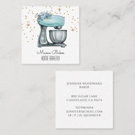 Baker Baking Waterverf Pastry Chef Vierkante Visitekaartje (Voorkant / Achterkant)