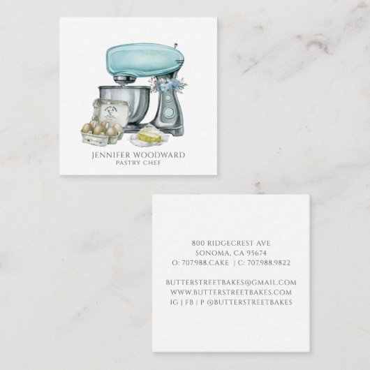 Baker Baking Waterverf Pastry Chef Vierkante Visitekaartje (Voorkant / Achterkant)