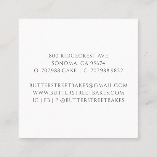 Baker Baking Waterverf Pastry Chef Vierkante Visitekaartje (Achterkant)