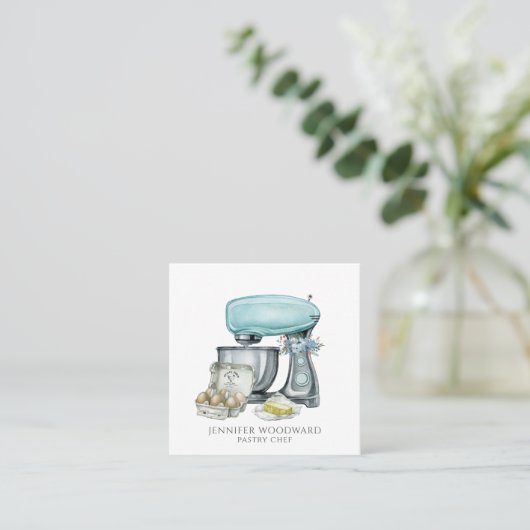 Baker Baking Waterverf Pastry Chef Vierkante Visitekaartje (Staand voorkant)