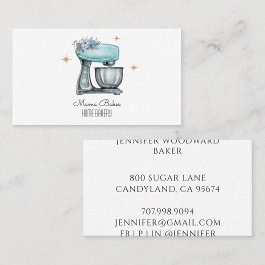 Baker Baking Waterverf Pastry Chef Visitekaartje (Voorkant / Achterkant)