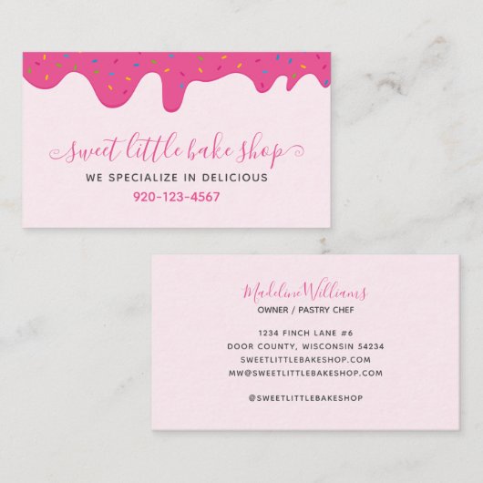 Baker bakkerij Bevroeiende druppels Roze Visitekaartje (Voorkant / Achterkant)