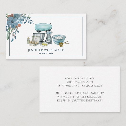 Baker Blue Waterverf Pastry Chef Visitekaartje (Voorkant / Achterkant)