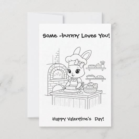 baker bunny Coloring card Classroom Valentine Bedankkaart (Voorkant)