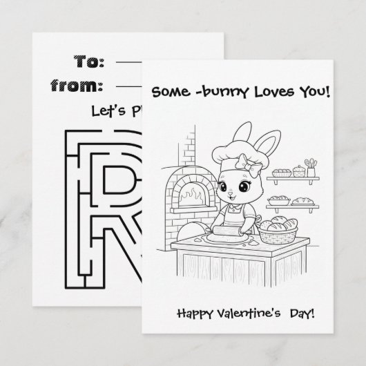baker bunny Coloring  card Classroom Valentine  Bedankkaart (Voorkant / Achterkant)