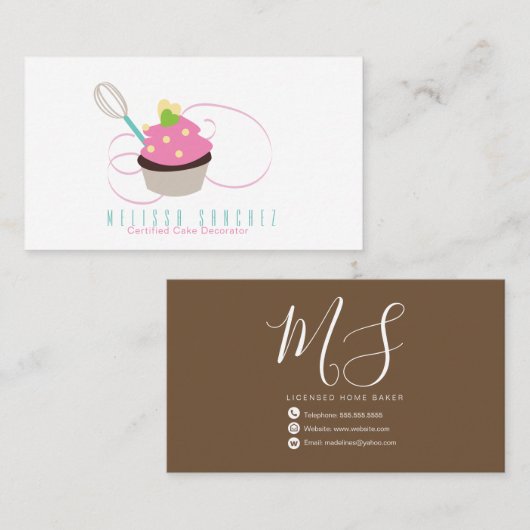 Baker Cake Swirl Bakery Chocolade Cupcakes Visitekaartje (Voorkant / Achterkant)