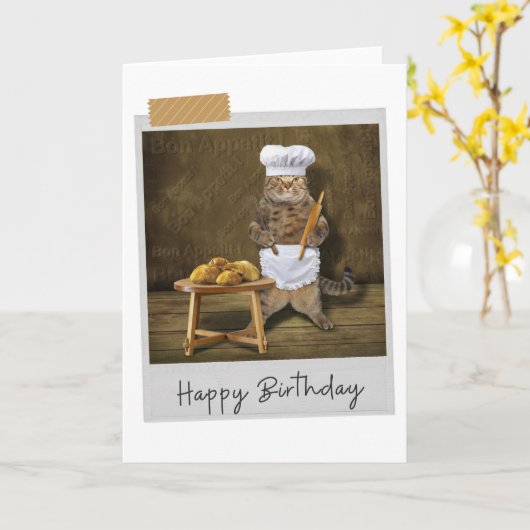 Baker Cat Funny Birthday Card Kaart (Gele Bloem)