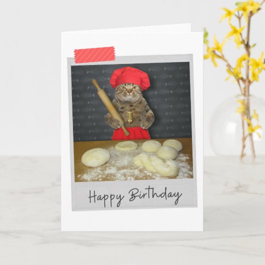 Baker Cat Funny Birthday Card Kaart (Gele Bloem)