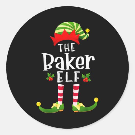Baker Christmas Elf Matching Pajama X-mas Party  Ronde Sticker (Voorkant)