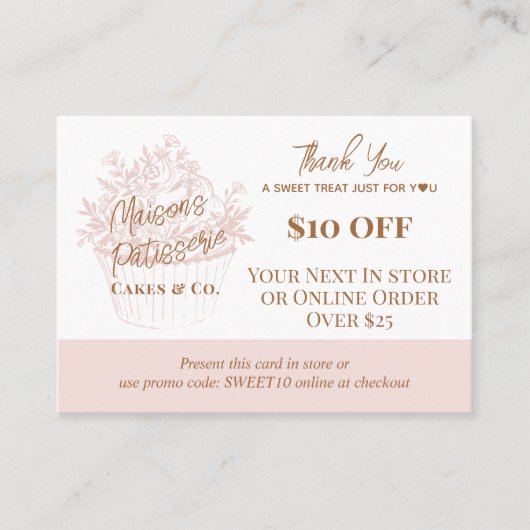Baker Floral Cupcake Thank You Promo Code Bakery Kortingskaartje (Voorkant)