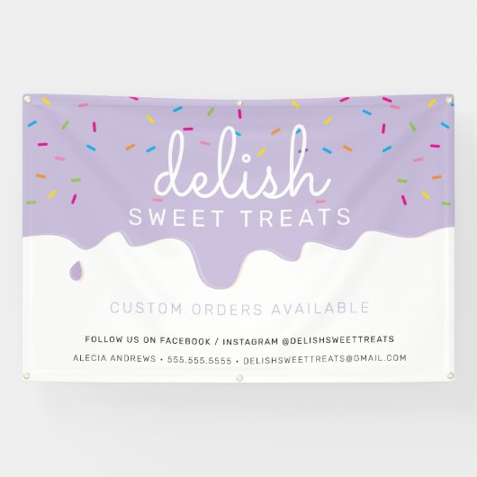 Baker Frosting Drip kleurrijke sprinkles Lila Spandoek (Horizontaal)