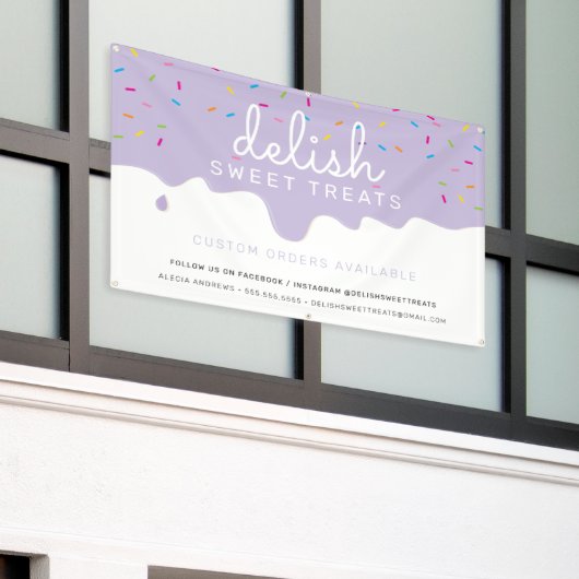 Baker Frosting Drip kleurrijke sprinkles Lila Spandoek (Buitenkant Gebouw)