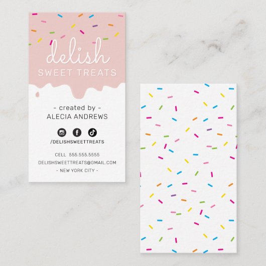 BAKER FROSTING moderne kleurrijke sprinkles blush Visitekaartje (Voorkant / Achterkant)