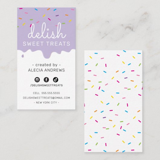 BAKER FROSTING moderne kleurrijke sprinkles paarse Visitekaartje (Voorkant / Achterkant)
