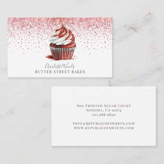 Baker gebak Chef Rood Velvet Cupcake Roze Glitter Visitekaartje (Voorkant / Achterkant)