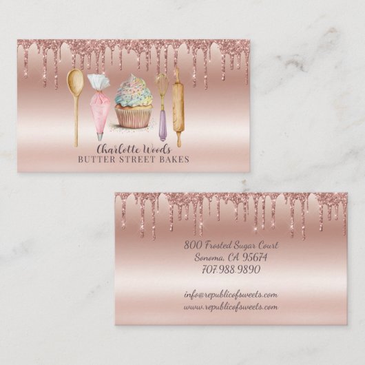Baker gebak Chef Roos Goud Glitter Drips Gebruiksv Visitekaartje (Voorkant / Achterkant)