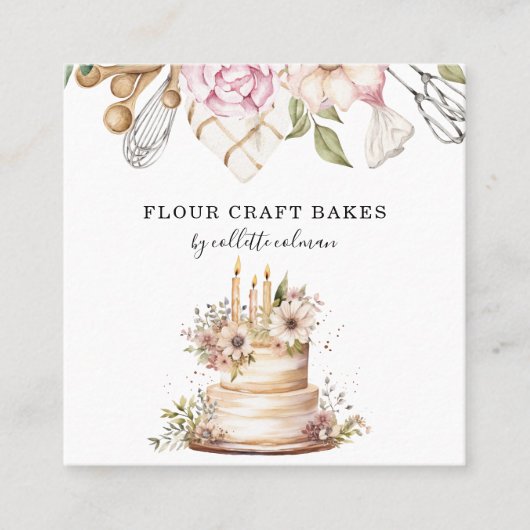 Baker gebak Chef Waterverf bakgereedschap Cake Vierkante Visitekaartje (Voorkant)
