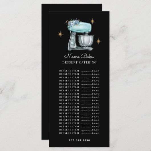 Baker gebak Chef Waterverf bakgereedschap Zwart Menu (Voorkant / Achterkant)