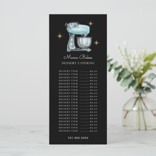 Baker gebak Chef Waterverf bakgereedschap Zwart Menu (Staand voorkant)