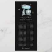 Baker gebak Chef Waterverf bakgereedschap Zwart Menu (Voorkant)