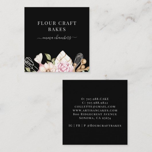 Baker gebak Chef Waterverf Bakkers Gereedschap Cre Vierkante Visitekaartje (Voorkant / Achterkant)