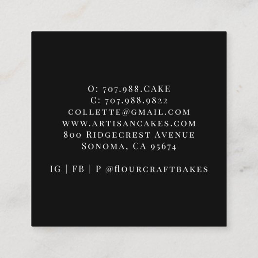 Baker gebak Chef Waterverf Bakkers Gereedschap Cre Vierkante Visitekaartje (Achterkant)