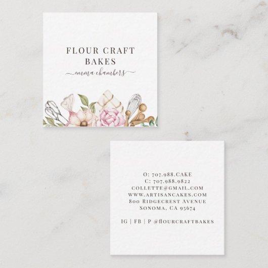 Baker gebak Chef Waterverf Bakkers Gereedschap Cre Vierkante Visitekaartje (Voorkant / Achterkant)