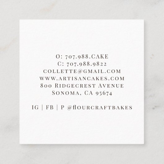 Baker gebak Chef Waterverf Bakkers Gereedschap Cre Vierkante Visitekaartje (Achterkant)