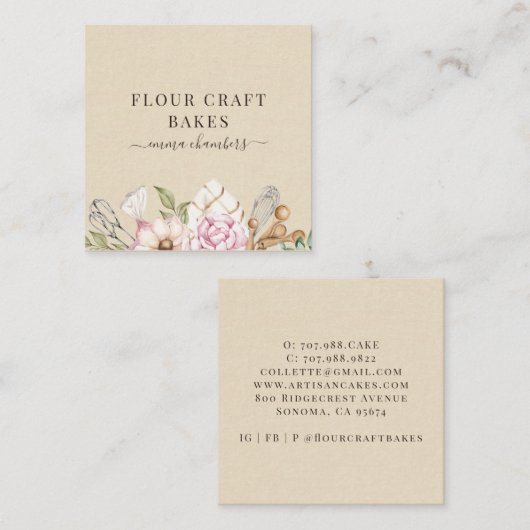 Baker gebak Chef Waterverf Bakkers Gereedschap Cre Vierkante Visitekaartje (Voorkant / Achterkant)