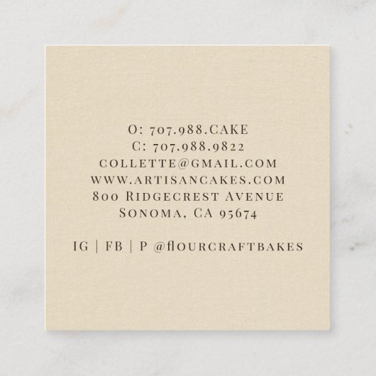 Baker gebak Chef Waterverf Bakkers Gereedschap Cre Vierkante Visitekaartje (Achterkant)