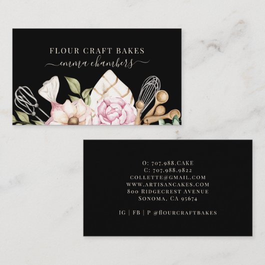 Baker gebak Chef Waterverf Bakkers Gereedschap Zwa Visitekaartje (Voorkant / Achterkant)