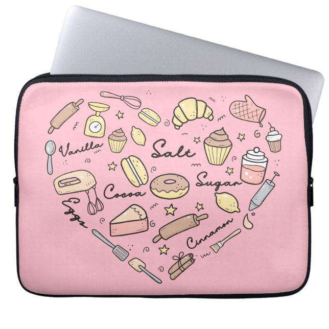 Baker Heart Funny Bakery Baking Pastry Chef Laptop Sleeve (Voorkant)