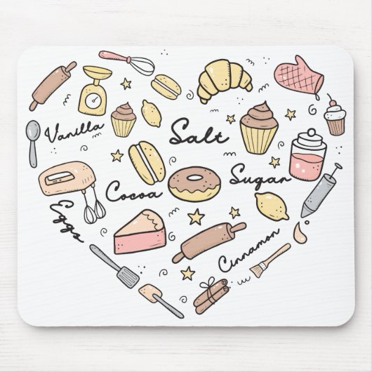 Baker Heart Funny Bakery Baking Pastry Chef Muismat (Voorkant)