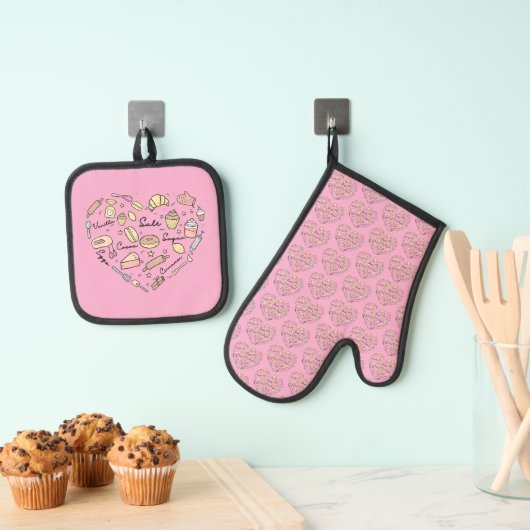 Baker Heart Funny Bakery Baking Pastry Chef Ovenwant & Pannenlap Set (Insitu(Ophanging))