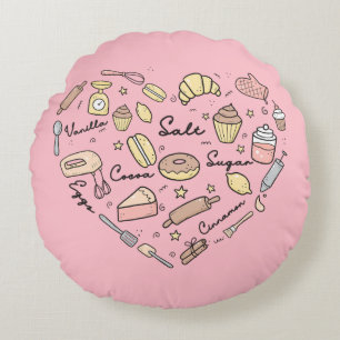 Baker Heart Funny Bakery Baking Pastry Chef Rond Kussen