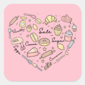 Baker Heart Funny Bakery Baking Pastry Chef Vierkante Sticker (Voorkant)